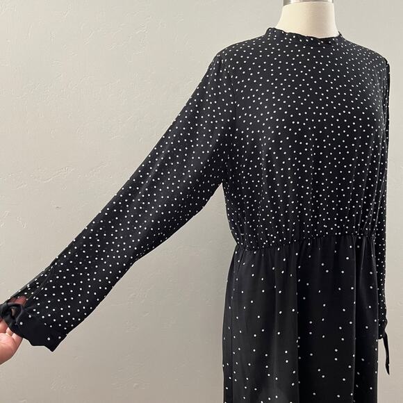 Warehouse UK Polka Dot Dress Women's Size 12 Black Cut-Out Long Sleeve Stretch - Picture 3 of 12